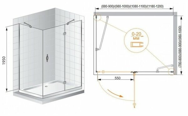 Душевой уголок (120х80) CEZARES BERGAMO BERGAMO-W-AH-1-120/80-C-Cr-L