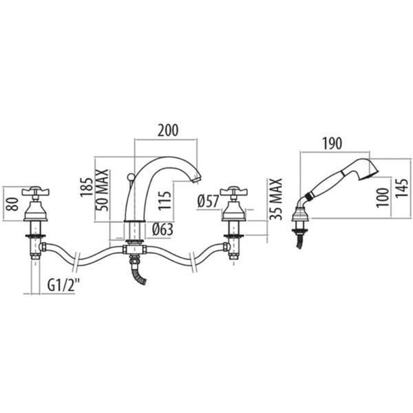 Смеситель на борт ванны Tiffany World London TW1720017V0BR Смеситель на борт ванны Tiffany World London TW1720017V0BR