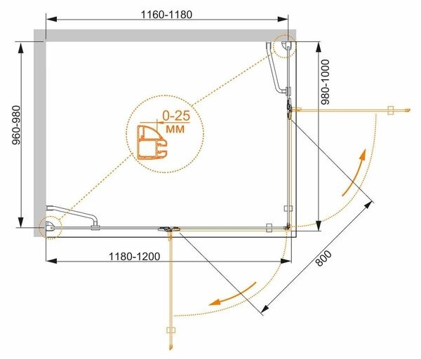 Душевой уголок (120х100) CEZARES BERGAMO BERGAMO-W-AH-2-120/100-C-Cr-L