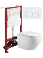 Комплект унитаза с инсталляцией безободковый  Agger ATI09150L+APB188 кнопка смыва белый