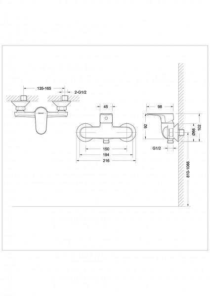 Смеситель для душа Bravat Alfa, черный F9120178BC-01