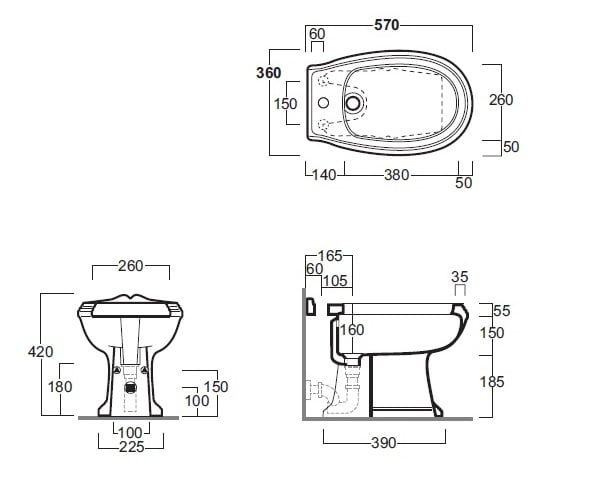 Биде напольное Simas Arcade AR AR833bi*3 с 3 отверстиями под смеситель
