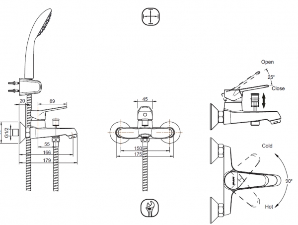 Смеситель для ванны с коротким изливом  Bravat Eco, черный F6111147BM-B