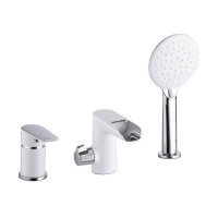 Смеситель на борт ванны на 3 отверстия с керамическим дивертором, каскадный излив, IDDIS Cloud CLOSB3Ki07, белый