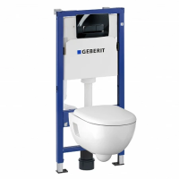 Комплект инсталляция Geberit Delta с подвесным унитазом Renova 500.103.DW.R с сиденьем микролифт и клавишей
