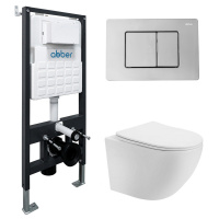 Комплект подвесной унитаз ABBER Bequem AC1100T белый с инсталляцией AC0105 и кнопкой AC0120 хром