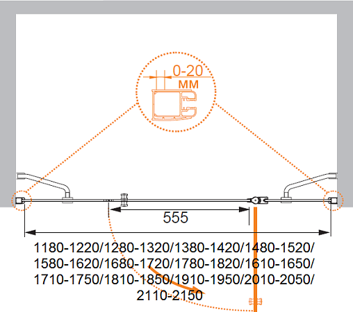 Душевая дверь (175х195) CEZARES ELENA ELENA-W-B-13-80+60/40-C-Cr