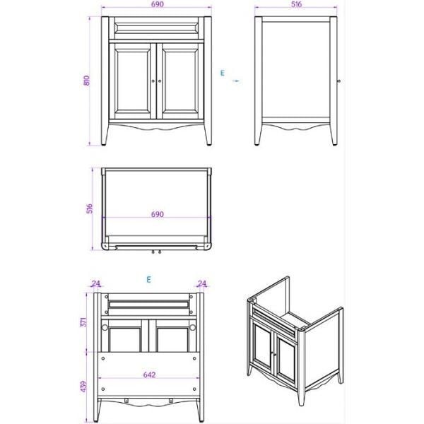 Тумба с раковиной темно-серый 73 см Tiffany World Veronica Nuova VER2073-T+AR834bi*1 комплект
