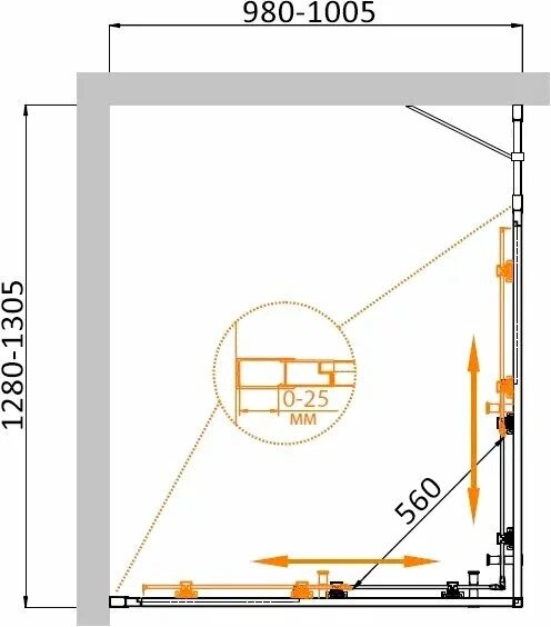 Душевой уголок (130х100) CEZARES MOLVENO MOLVENO-AH-21-100+30-C-GM-IV