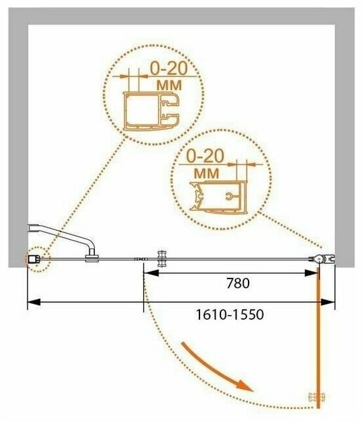 Душевая дверь (163х195) CEZARES ELENA ELENA-W-B-11-90+80-C-Cr