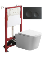 Комплект унитаза с инсталляцией безободковый  Agger ATI11150+APB144 кнопка смыва черный