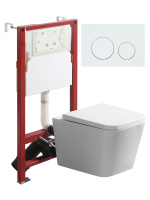 Комплект унитаза с инсталляцией безободковый Agger ATI11150+APB188 кнопка смыва белый