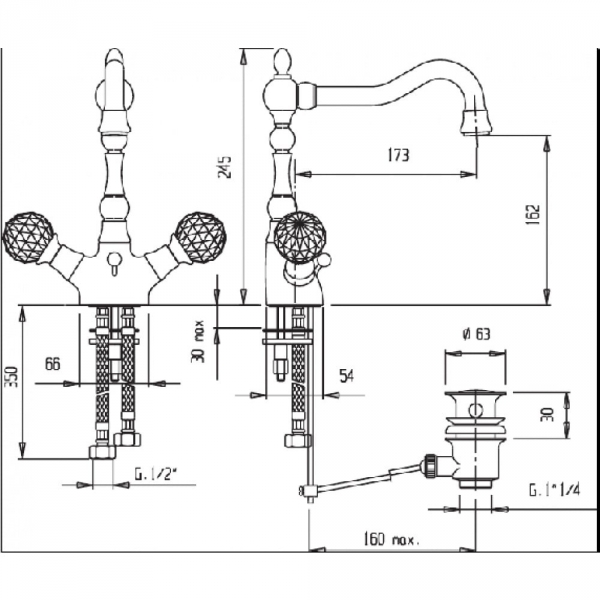 Смеситель для раковины Cezares Atlantis ATLANTIS-LS2-A-03/24-Sw