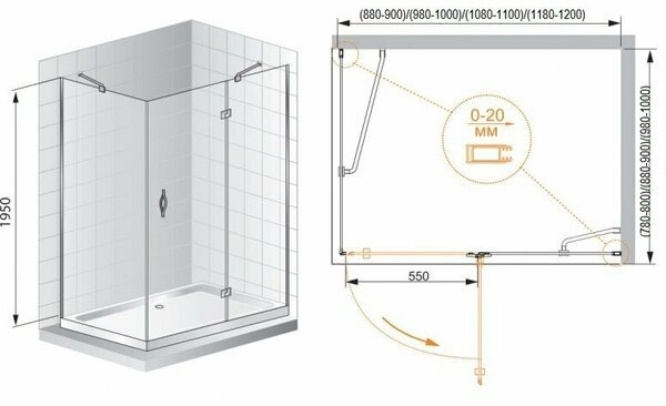 Душевой уголок (90х80) CEZARES BERGAMO BERGAMO-W-AH-1-90/80-C-Cr-L