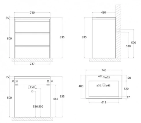 База под раковину напольная Art&max FAMILY-750-3C-PIA-PS