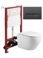 Комплект унитаза с инсталляцией безободковый  Agger ATI09150L+APB244 кнопка смыва черный