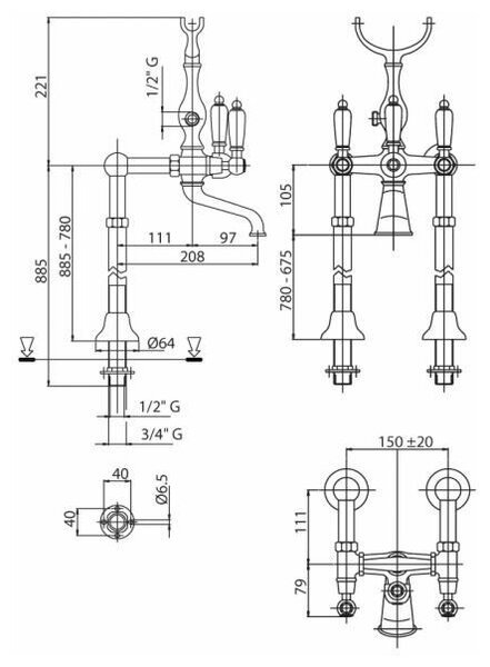 Смеситель для ванны Cezares FIRST FIRST-VDP-01-Bi
