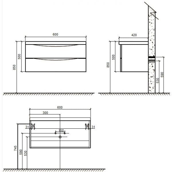 Тумба под раковину BelBagno Ancona-N ANCONA-N-600-2C-SO-TL
