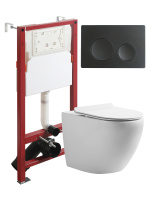 Комплект унитаза с инсталляцией безободковый Orange CI07-100W+APB144 кнопка смыва черный