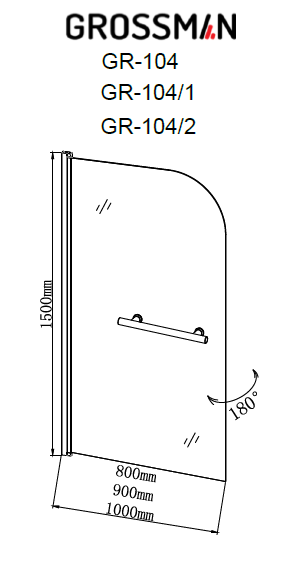 Душевая шторка на ванну (90х150) Grossman GR-104/1 хром, распашная