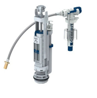 Смывной механизм для бачка унитаза Geberit тип 290-380, двойной смыв, подвод воды универсальный, 3/8'' и 1/2'', ниппель из латуни: Глянцевый хром 283.313.21.2