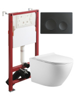 Комплект унитаза с инсталляцией безободковый  Agger ATI09150L+APB144 кнопка смыва черный