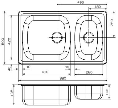 Мойка кухонная Reginox Vancouver R (880х500) Lux реверсивная 2316