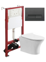 Комплект унитаза с инсталляцией безободковый Orange CI01-100W+APB244 кнопка смыва черный