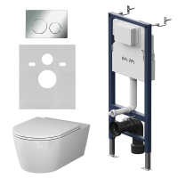 Комплект унитаза с инсталляцией Am.Pm Sense FlashClean IS90151.8F1701 с сиденьем микролифт, кнопка хром глянец