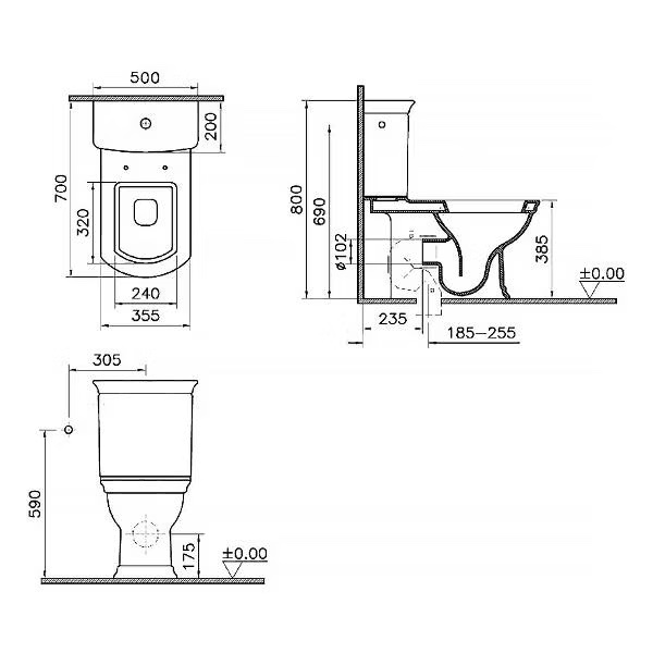 Унитаз-компакт напольный Opadiris Риспекто OS239724A антикварный орех, крышка бачка антикварный орех