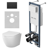 Комплект унитаза с инсталляцией Am.Pm Like Aquaspin IS110338.801900 с сиденьем микролифт, кнопка черный матовый