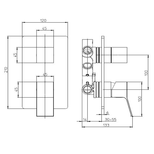 Смеситель для ванны н 5 потребителей Bossini Aki Z00741.030 хром