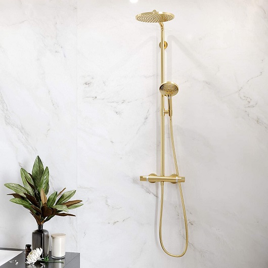 Душевая система с термостатом Hansgrohe Raindance Select S Showerpipe 240 1jet PowderRain 27633990 полированное золото