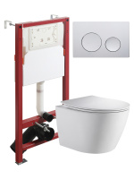 Комплект унитаза с инсталляцией безободковый Orange CI07-150W+APB100 кнопка смыва хром