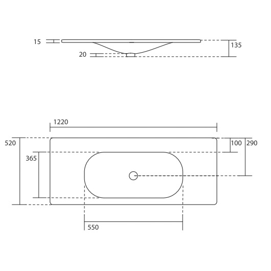 Раковина встраиваемая сверху (122х52) Kerasan Shape 548001*1 белый глянец