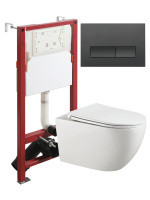 Комплект унитаза с инсталляцией безободковый Agger ATI12150+APB244 кнопка смыва черный