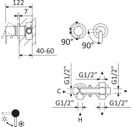 Смеситель для ванны Cezares LEAF-VDIM3-L-MM