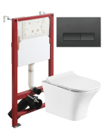 Комплект унитаза с инсталляцией безободковый Orange CI02-100W+APB244 кнопка смыва черный