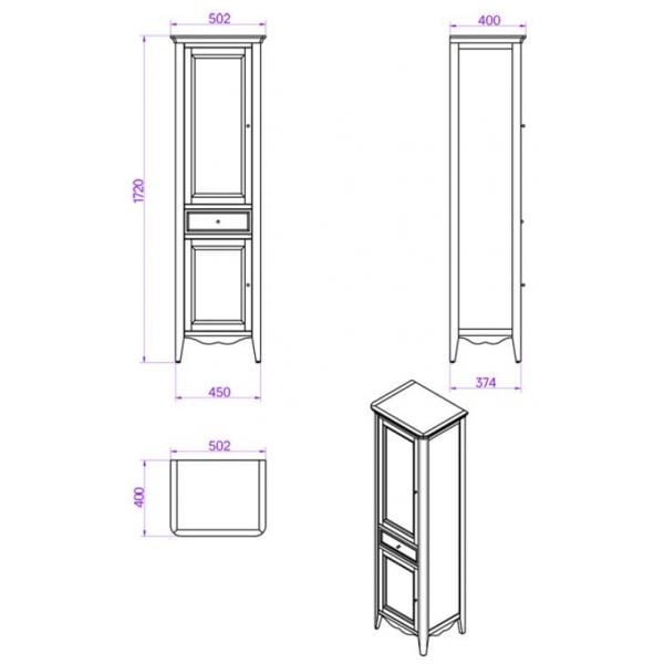 Шкаф-колонна напольная правая белый Tiffany World Veronica Nuova VER3050D-B