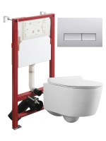 Комплект унитаза с инсталляцией безободковый Agger ATI05100+APB200 кнопка смыва хром