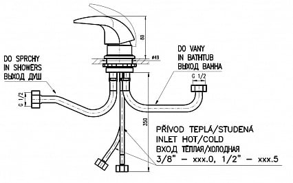 Смеситель на борт ванны с переключателем Rav Slezak Dunaj D468.5Y