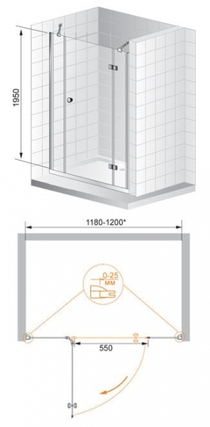 Дверь в нишу Cezares VERONA-W-B-13-60+60/30-P-Cr-R