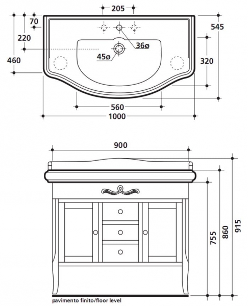 Тумба под раковину Kerasan Retro 734740 noce