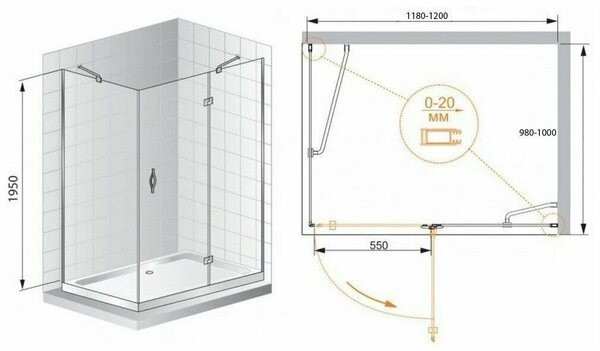 Душевой уголок (120х100) CEZARES BERGAMO BERGAMO-W-AH-1-120/100-C-Cr-R