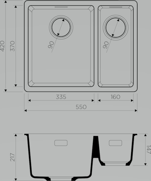 Мойка для кухни Omoikiri Kata 55-2-U GR 4993390