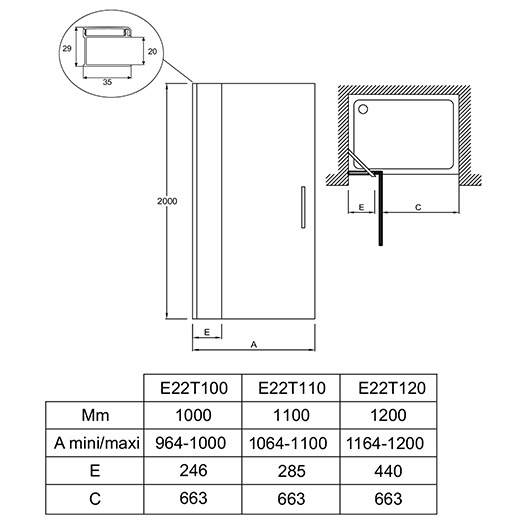 Душевая дверь Jacob Delafon Contra E22T120-BL