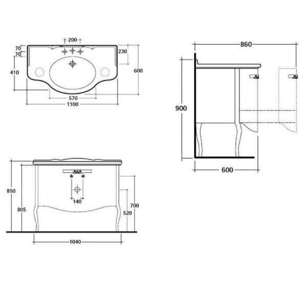 Тумба под раковину Globo Paestum PATG22 fog. oro