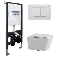 Комплект подвесной унитаз ABBER Rechteck AC1201 белый с инсталляцией AC0105 и кнопкой AC0120MW белая матовая