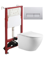 Комплект унитаза с инсталляцией безободковый  Agger ATI09150L+APB200 кнопка смыва хром