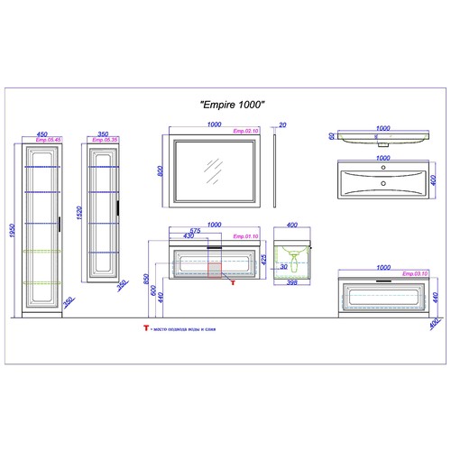 Тумба под раковину Aqwella Empire 100 Emp.01.10/W